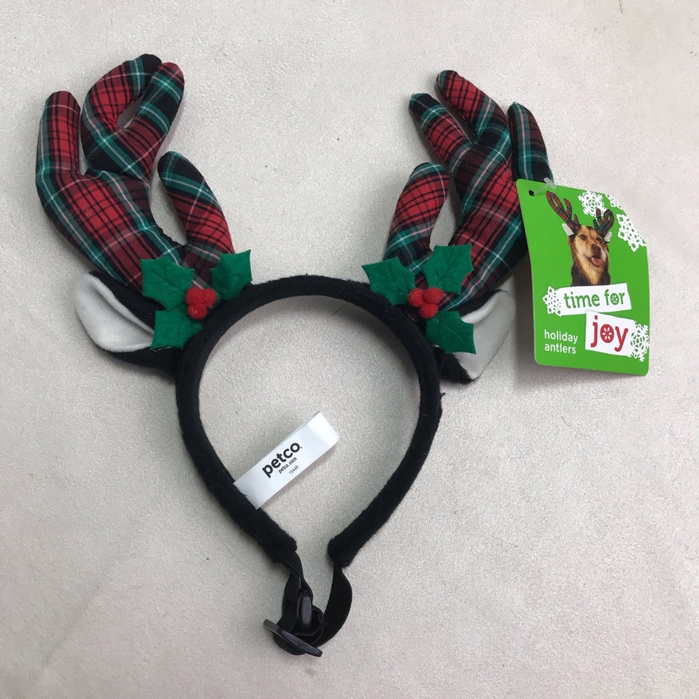 Reindeer Headband Dog Pet Christmas Holiday Plaid